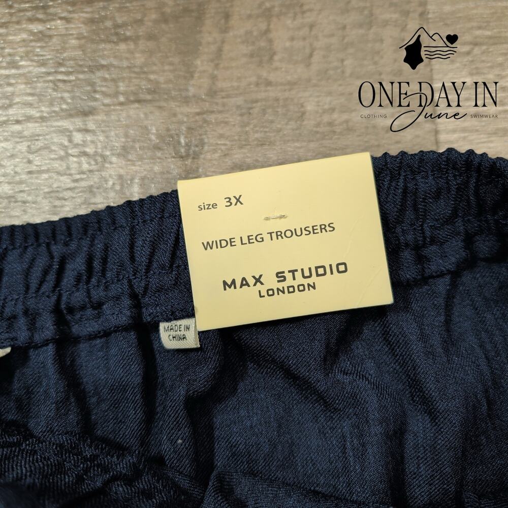 Max Studio London Wide Leg Drawstring Pants Navy Blue NWT Size 3X - Picture 3 of 8